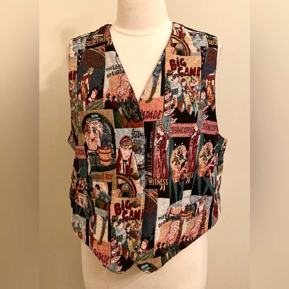 Baxter & Wells Vintage Size L Tapestry Art Deco Victorian Patchwork Pattern Vest